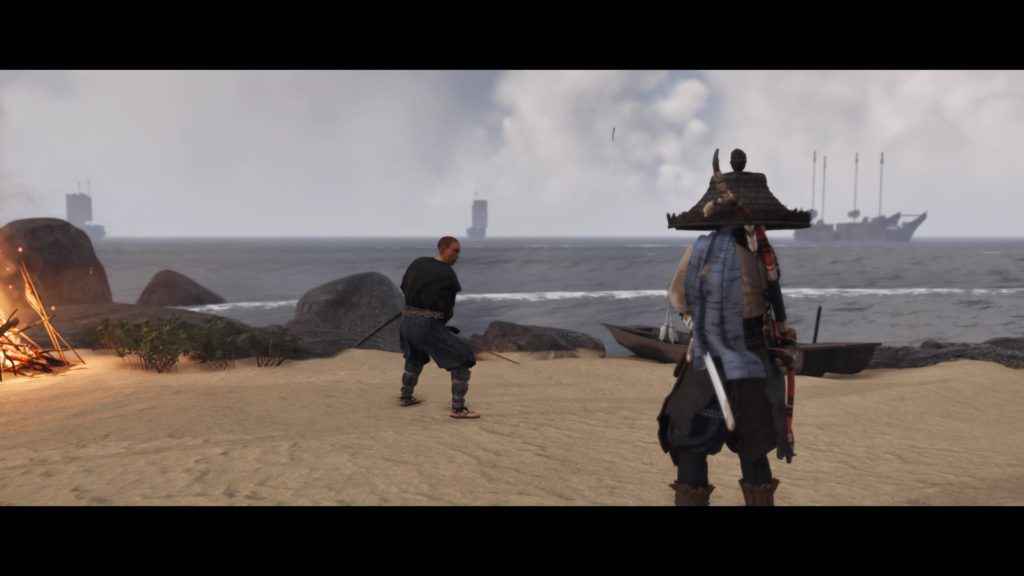 Ghost of Tsushima 海にて惑ふ　小島で剣の稽古をする男