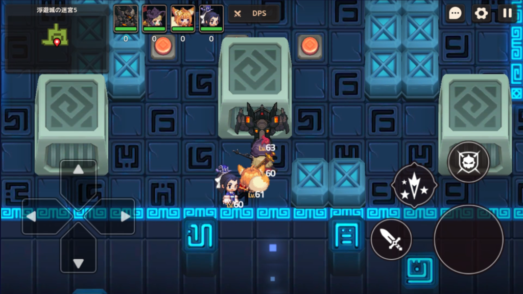 中央下のブロックを動かして。中央上の赤ボタンを押します。