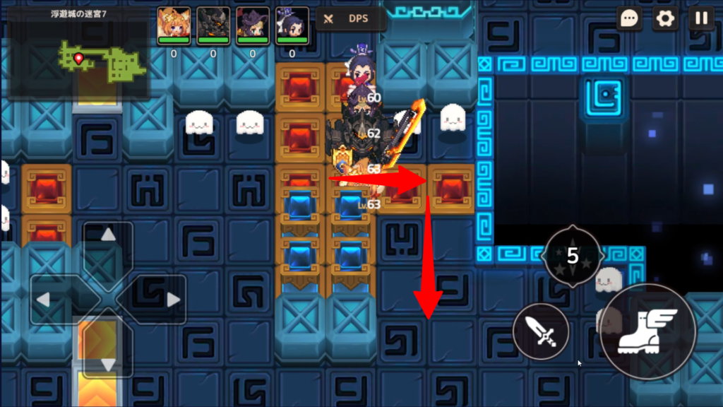 入り口下のオバケにあたる