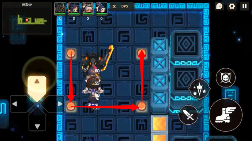 左上の赤ボタンから反時計周りに押す