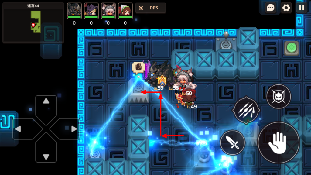 左に1マス、上に2マス、左に1マス動かす