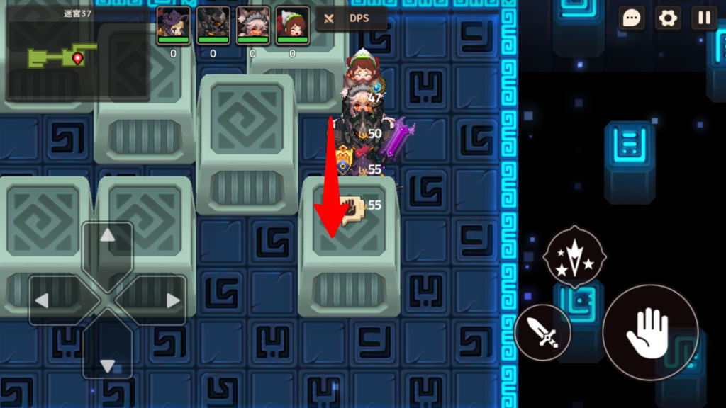 中央右のブロックを下に2マス動かす